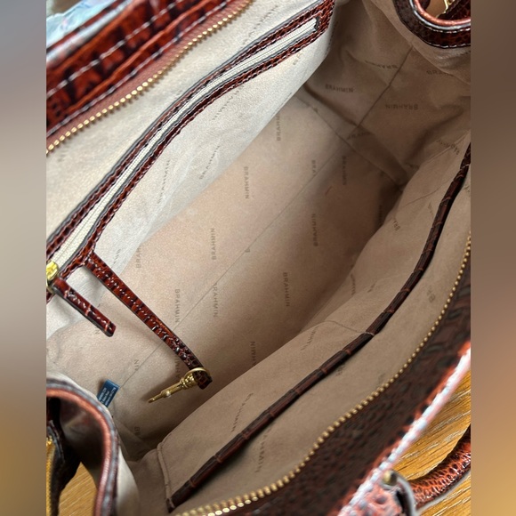 Brahmin Cognac Croc Leather Satchel Bag EUC - Picture 12 of 12